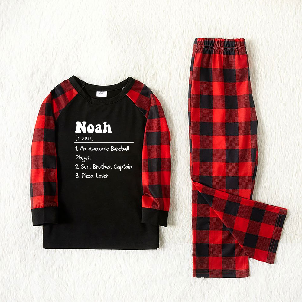 Customizable Family Christmas PJ Sets With Name Black Red Plaid Customizable Family Christmas PJ Sets With Name Black Red Plaid