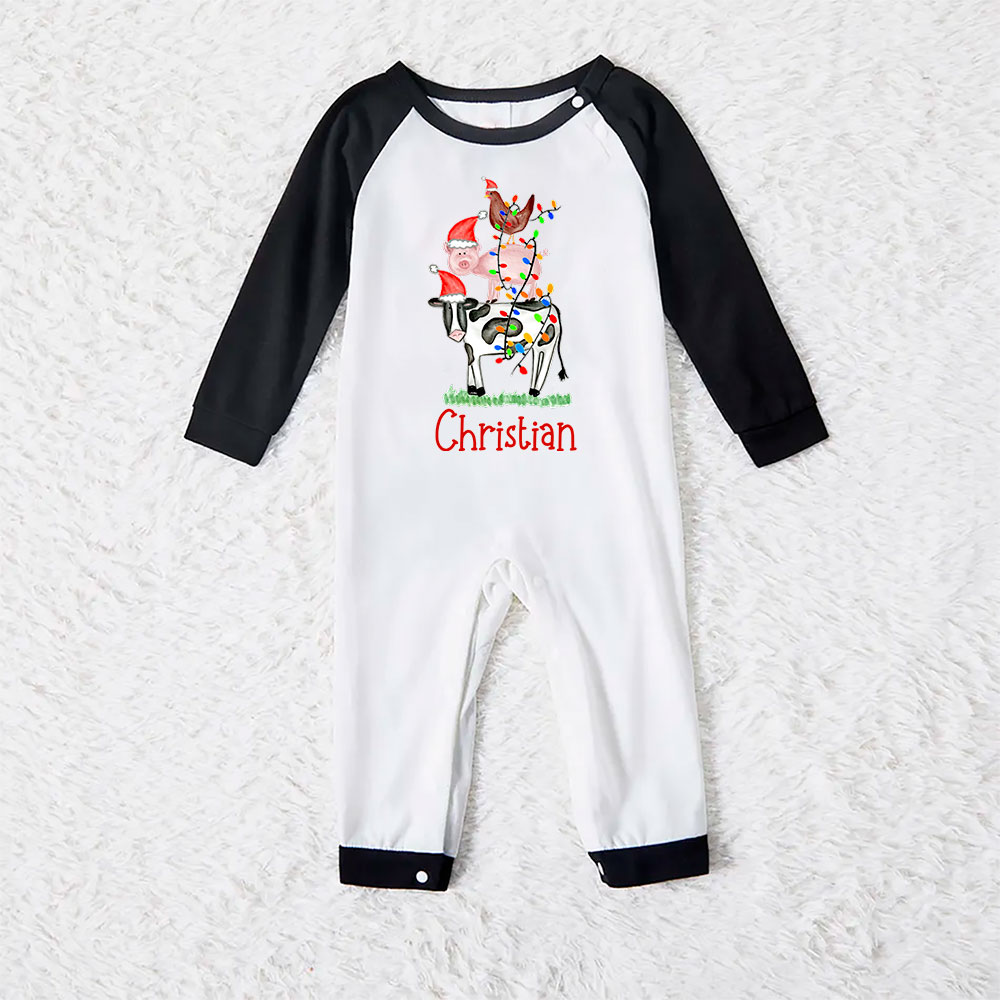 Customizable Green Farm Animal Matching Christmas Pjs Customizable Green Farm Animal Matching Christmas Pjs