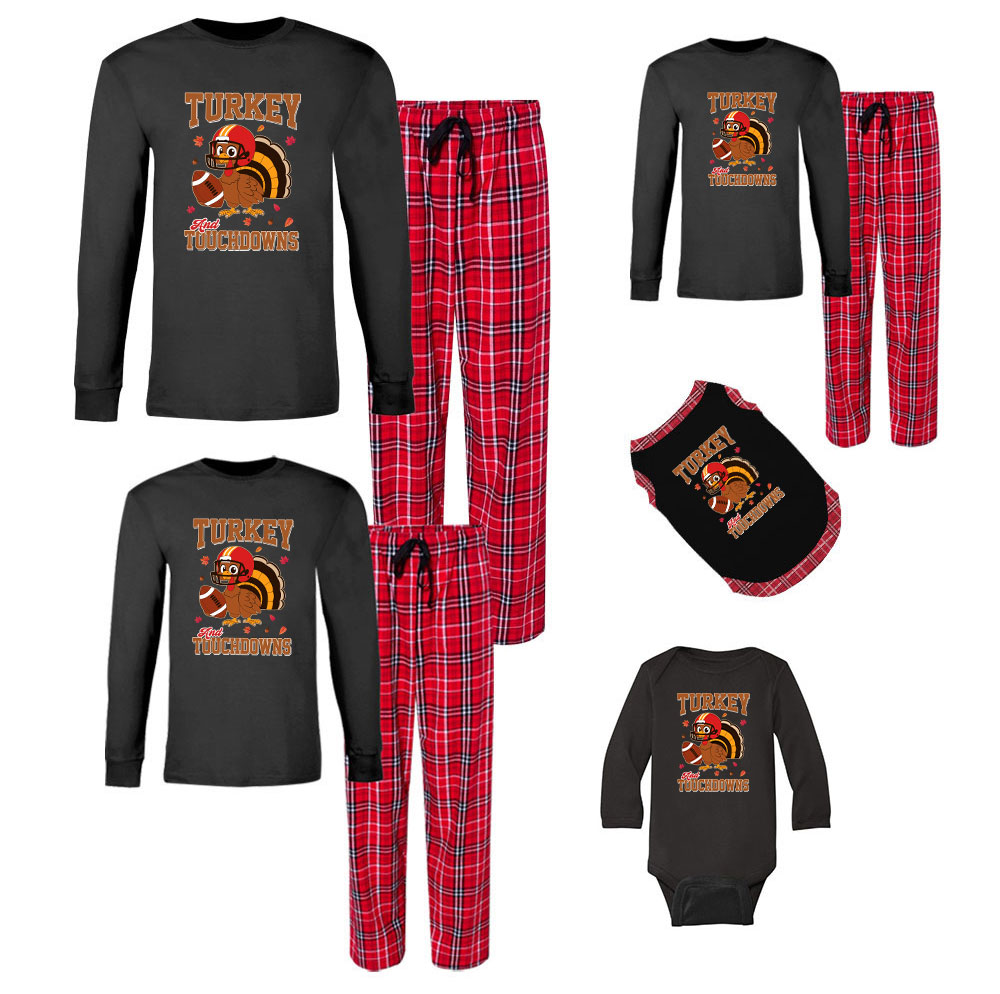 Funny Turkey Football Matching Pajamas For Thanksgiving Cotton Funny Turkey Football Matching Pajamas For Thanksgiving Cotton