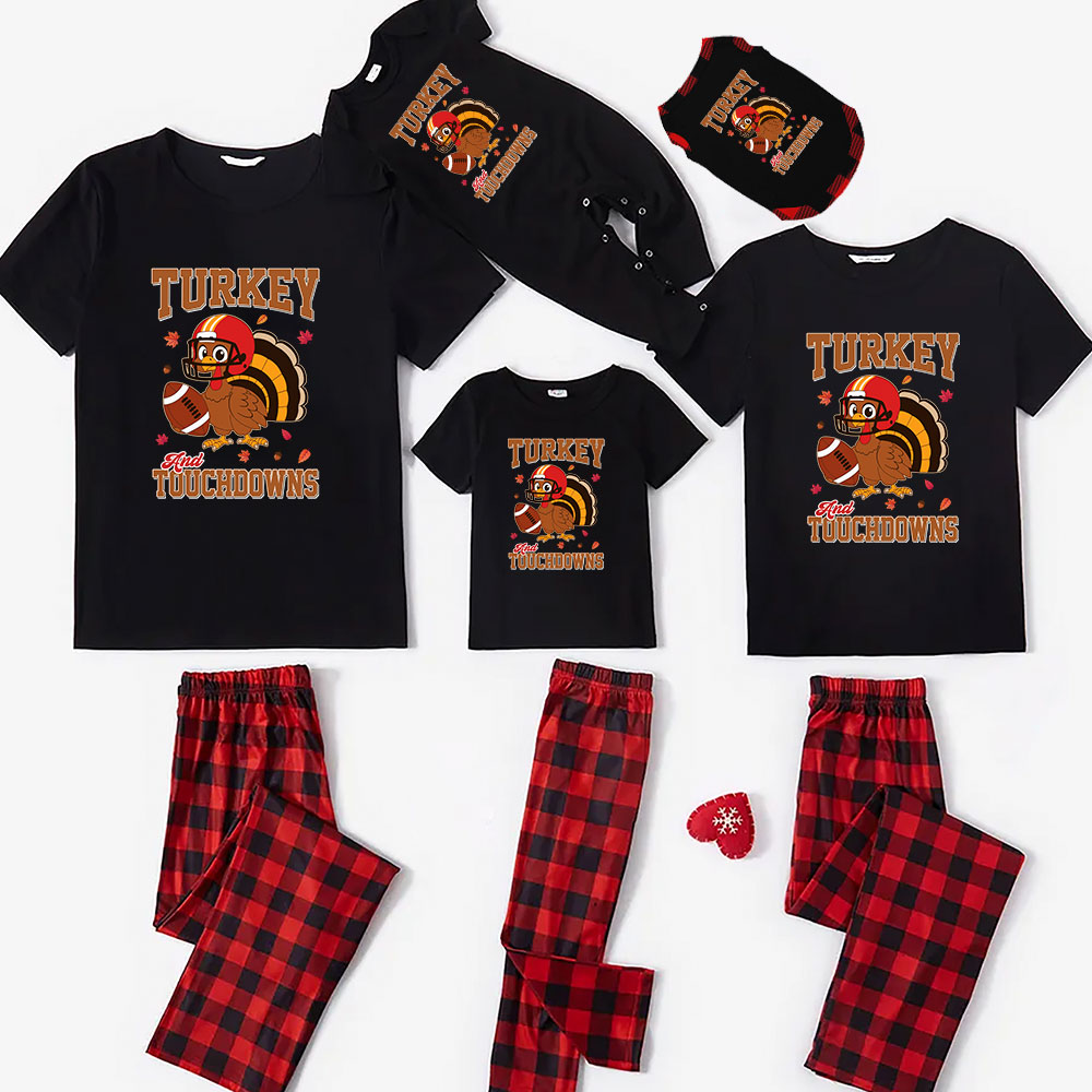 Turkey Touchdowns Thanksgiving Pj For Family Short Sleeves