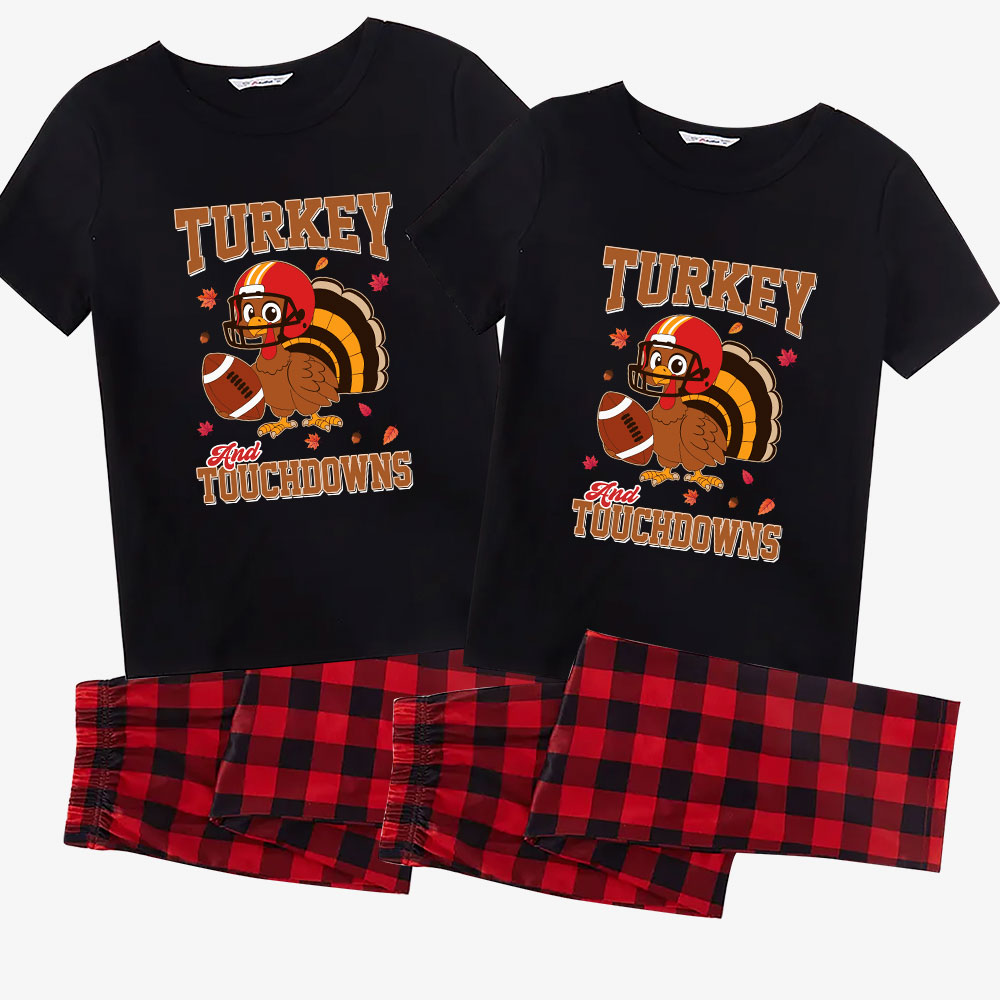 Turkey Touchdowns Thanksgiving Pj For Family Short Sleeves