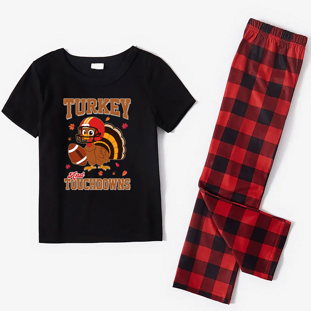 Turkey Touchdowns Thanksgiving Pj For Family Short Sleeves