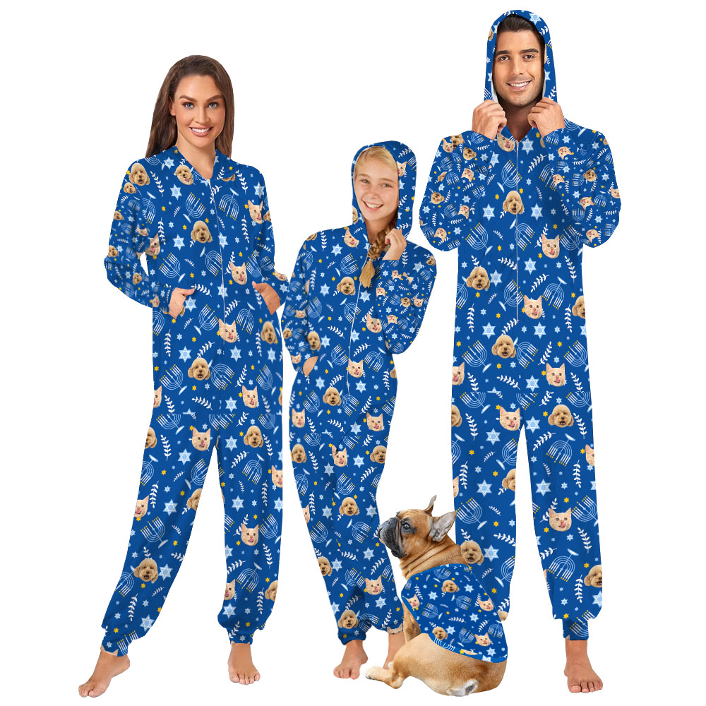 Custom Face Hanukkah Onesie Pajamas For Family Custom Face Hanukkah Onesie Pajamas For Family