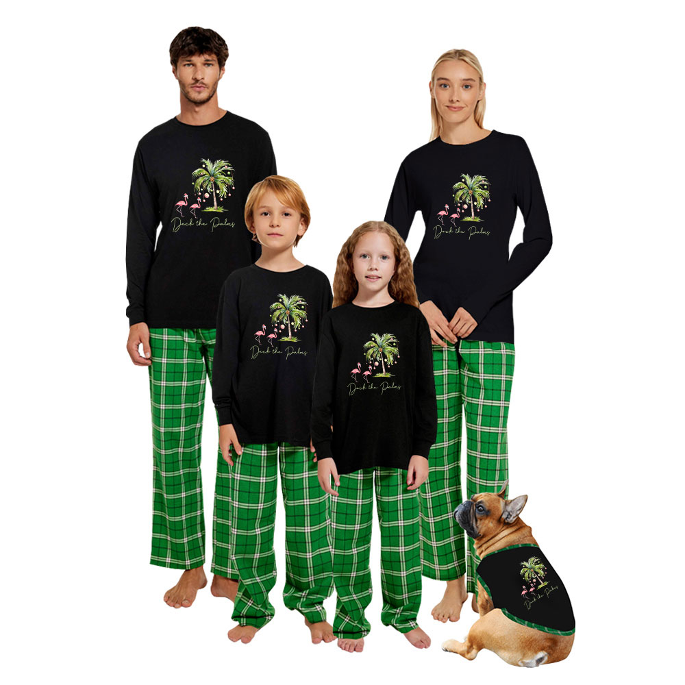 Cotton Family Christmas Pajamas Tropical Flamingo Palm Tree