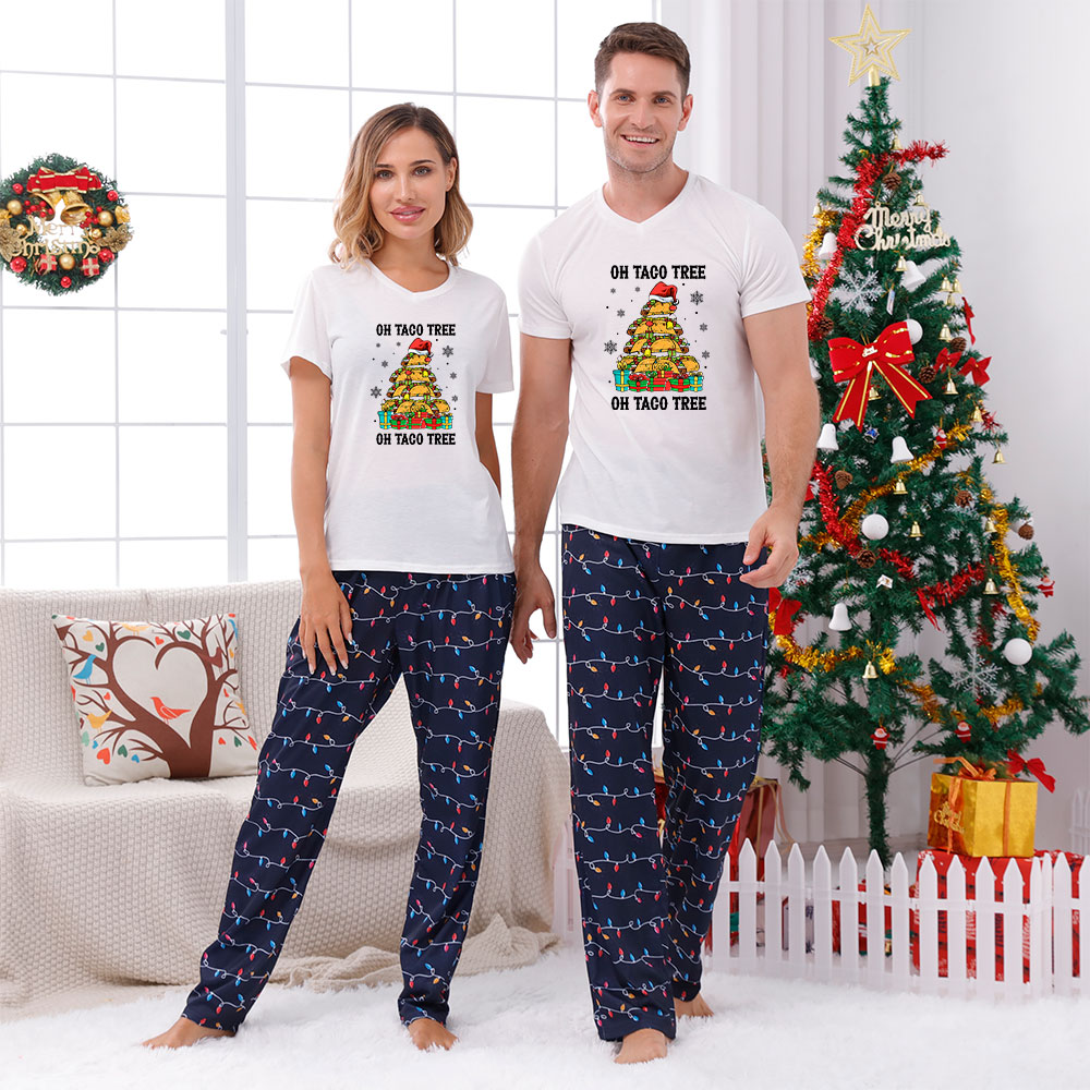 Taco Tree Mexican Short Sleeve Christmas Pajama Sets Taco Tree Mexican Short Sleeve Christmas Pajama Sets
