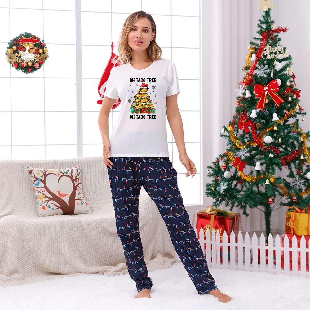 Taco Tree Mexican Short Sleeve Christmas Pajama Sets Taco Tree Mexican Short Sleeve Christmas Pajama Sets
