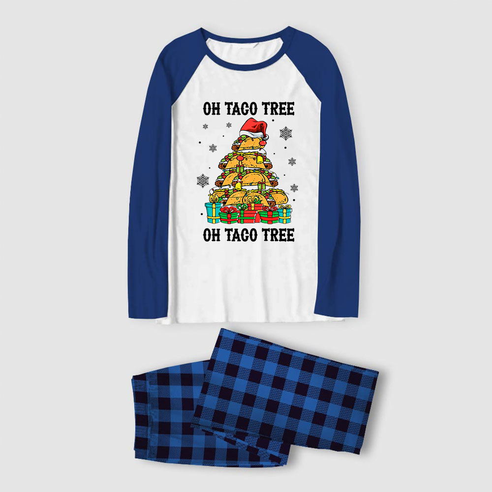 Festive Oh Taco Tree Mexican Christmas Pajamas Blue Plaid Festive Oh Taco Tree Mexican Christmas Pajamas Blue Plaid