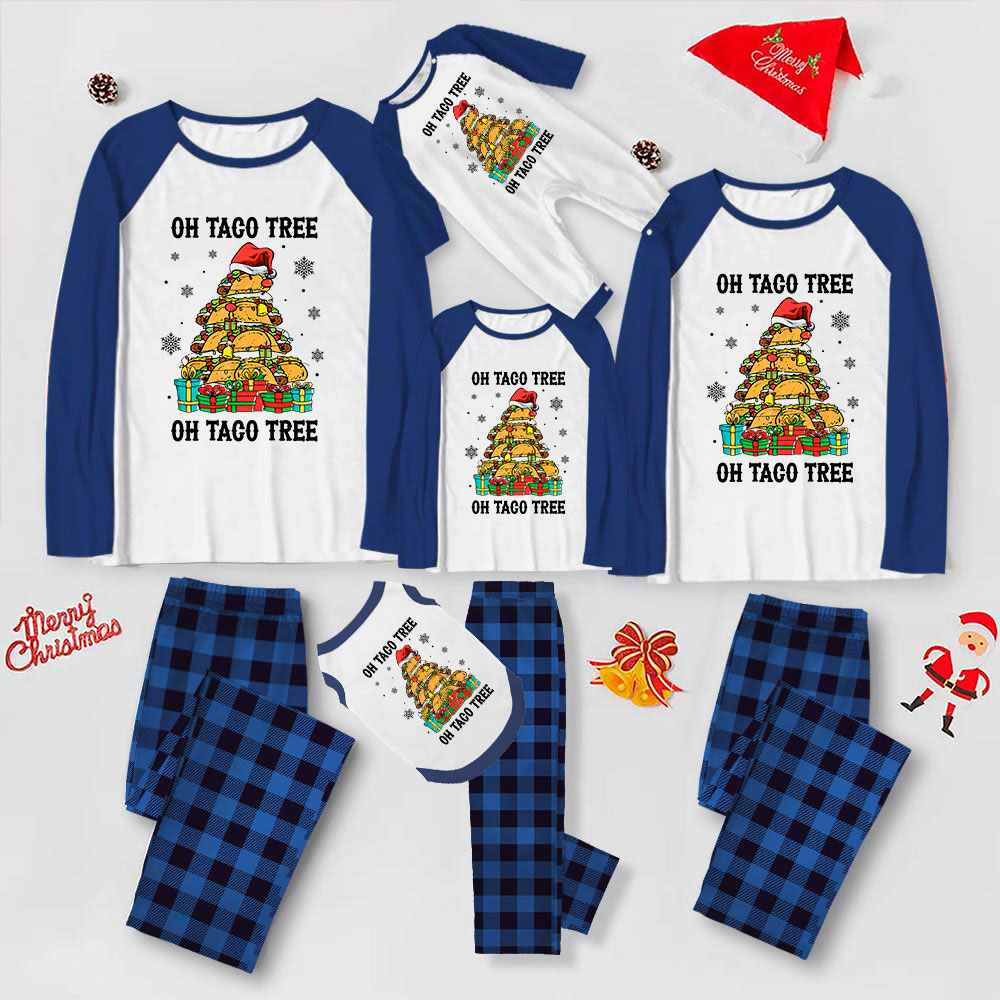 Festive Oh Taco Tree Mexican Christmas Pajamas Blue Plaid Festive Oh Taco Tree Mexican Christmas Pajamas Blue Plaid