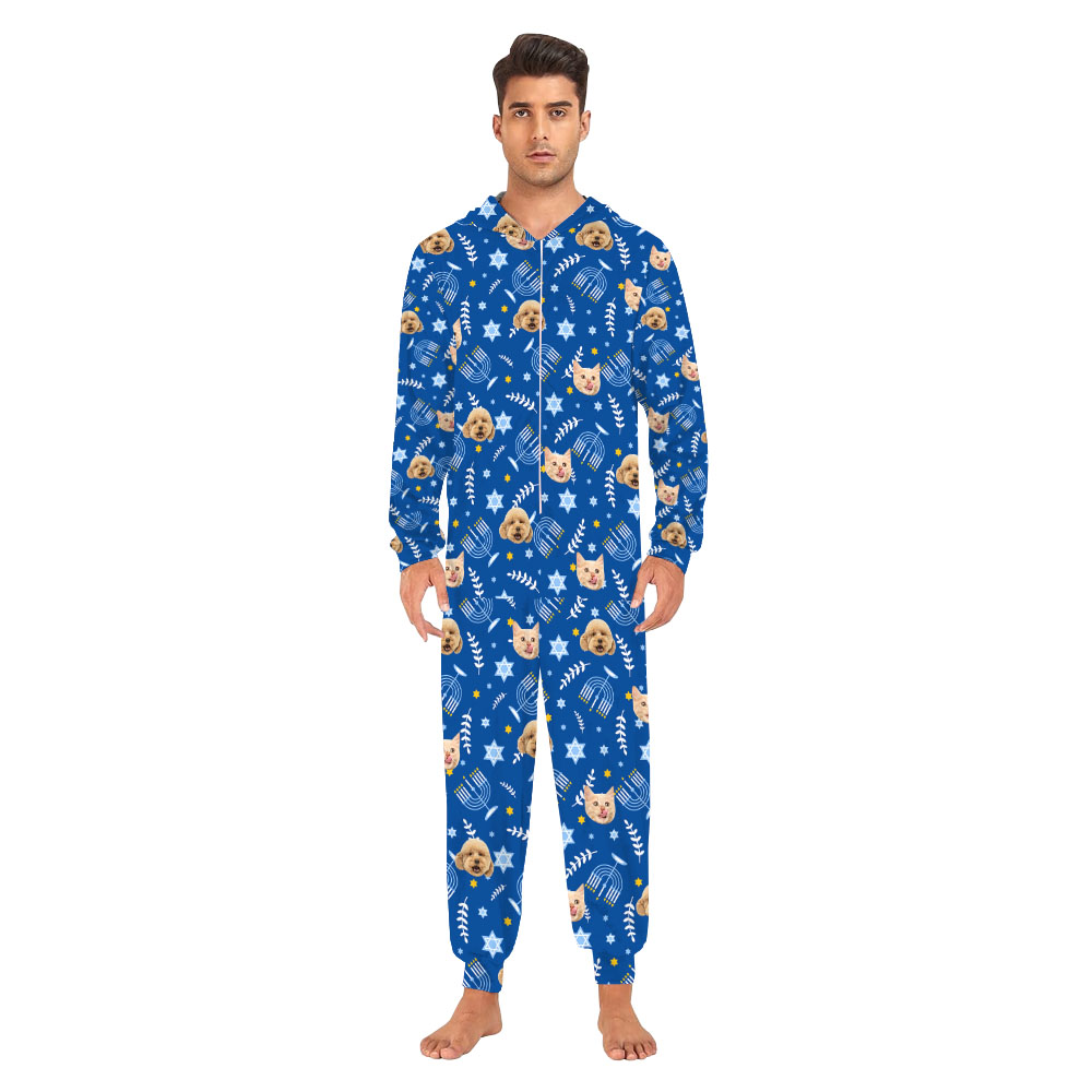 Custom Face Hanukkah Onesie Pajamas For Family Custom Face Hanukkah Onesie Pajamas For Family