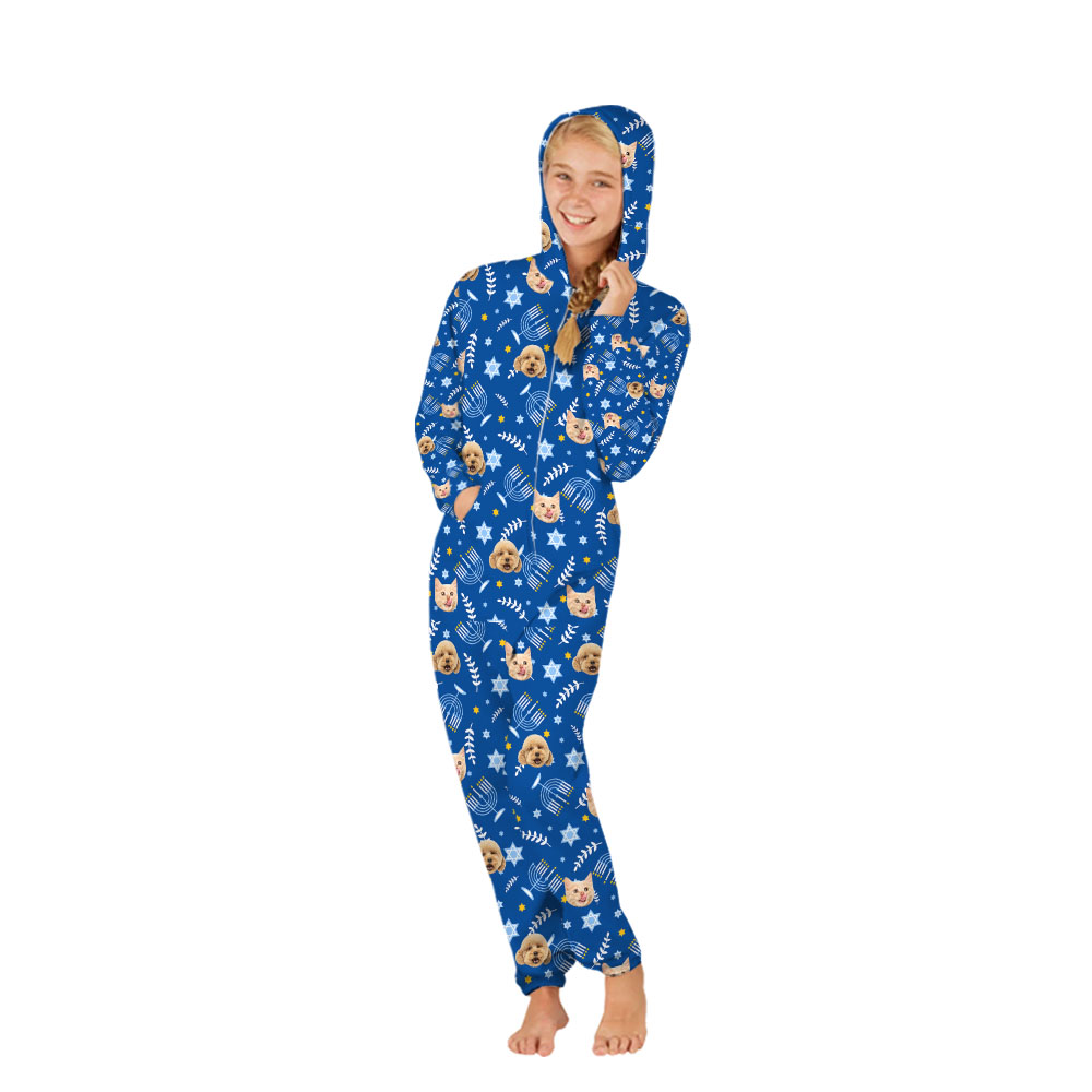 Custom Face Hanukkah Onesie Pajamas For Family Custom Face Hanukkah Onesie Pajamas For Family