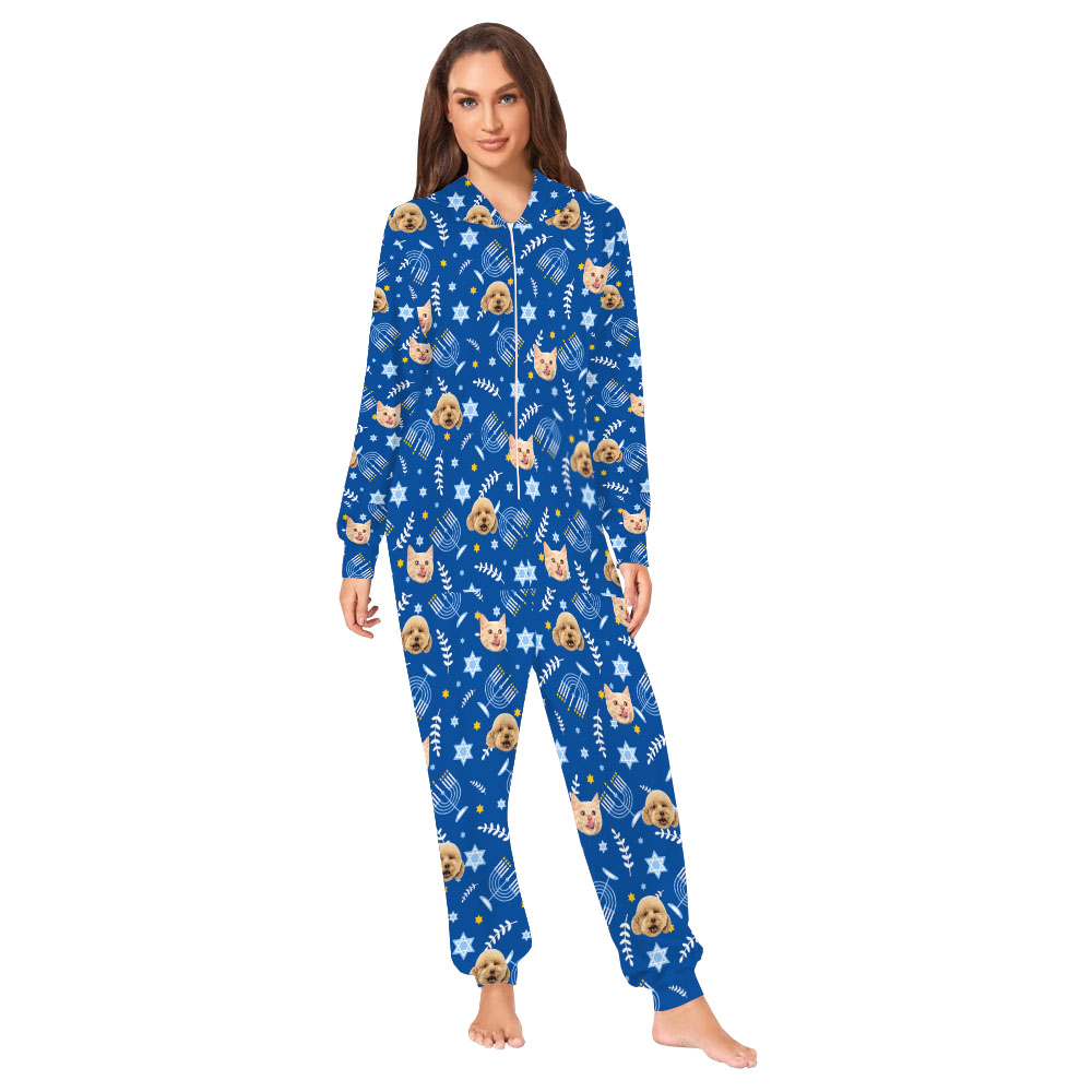 Custom Face Hanukkah Onesie Pajamas For Family Custom Face Hanukkah Onesie Pajamas For Family