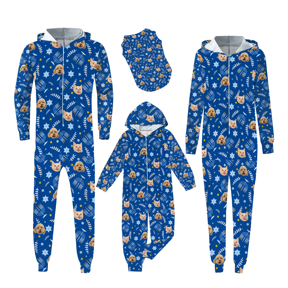 Custom Face Hanukkah Onesie Pajamas For Family Custom Face Hanukkah Onesie Pajamas For Family