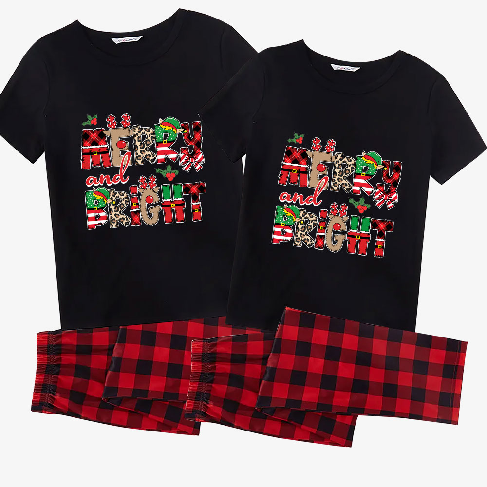 Merry And Bright Christmas Jammies For Family Short Sleeves Merry And Bright Christmas Jammies For Family Short Sleeves