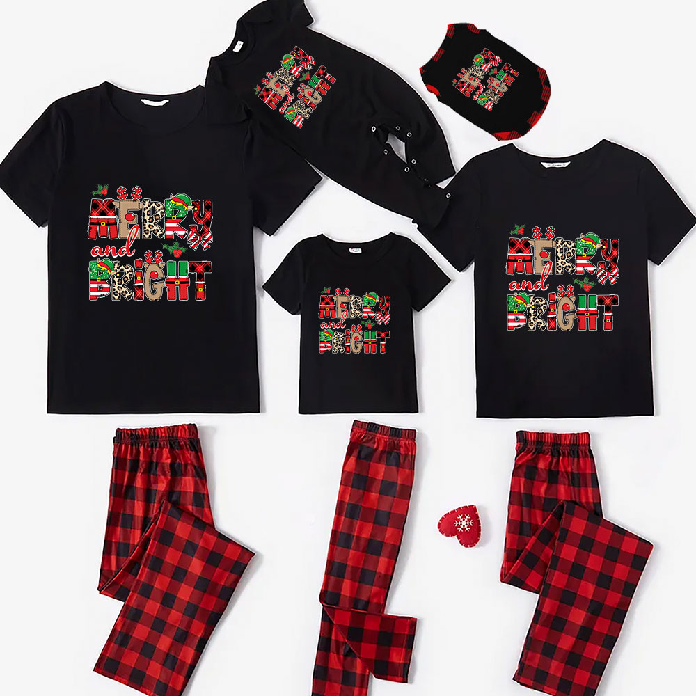 Merry And Bright Christmas Jammies For Family Short Sleeves Merry And Bright Christmas Jammies For Family Short Sleeves