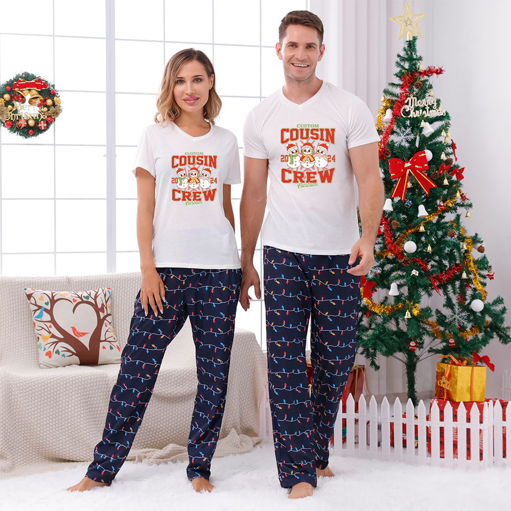 Snowman Cousin Crew Matching Christmas Pajama Sets 2024 Short Sleeve Snowman Cousin Crew Matching Christmas Pajama Sets 2024 Short Sleeve
