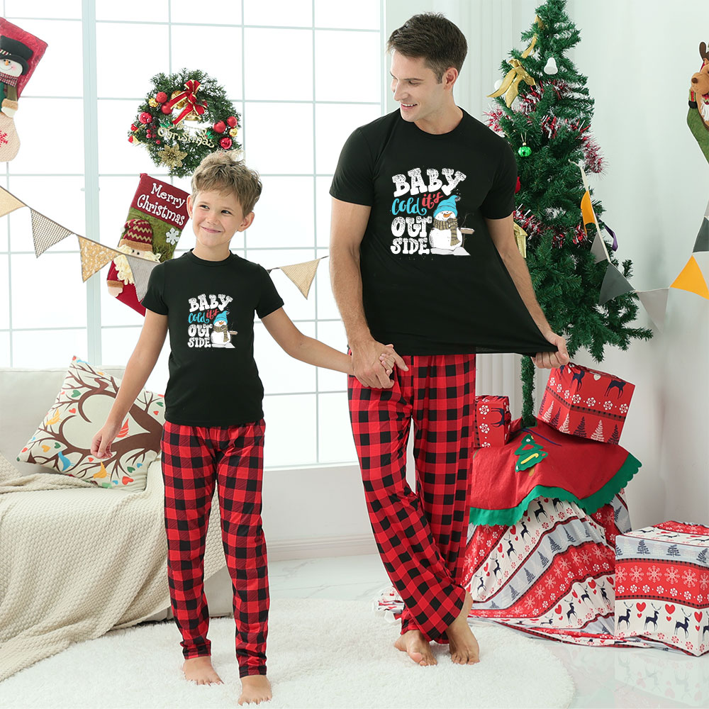 Snowman In Blue Hat Christmas Family Pajamas Short Sleeve Snowman In Blue Hat Christmas Family Pajamas Short Sleeve