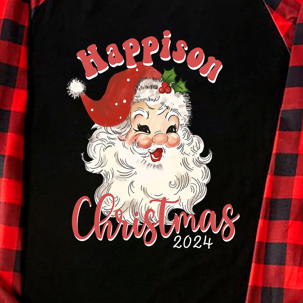 Santa Smiling Family Christmas Pajamas Black Red Plaid 2024 Santa Smiling Family Christmas Pajamas Black Red Plaid 2024