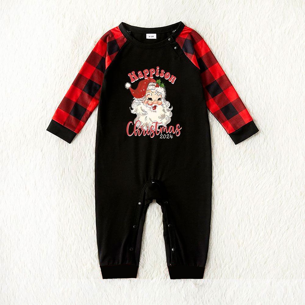 Santa Smiling Family Christmas Pajamas Black Red Plaid 2024 Santa Smiling Family Christmas Pajamas Black Red Plaid 2024