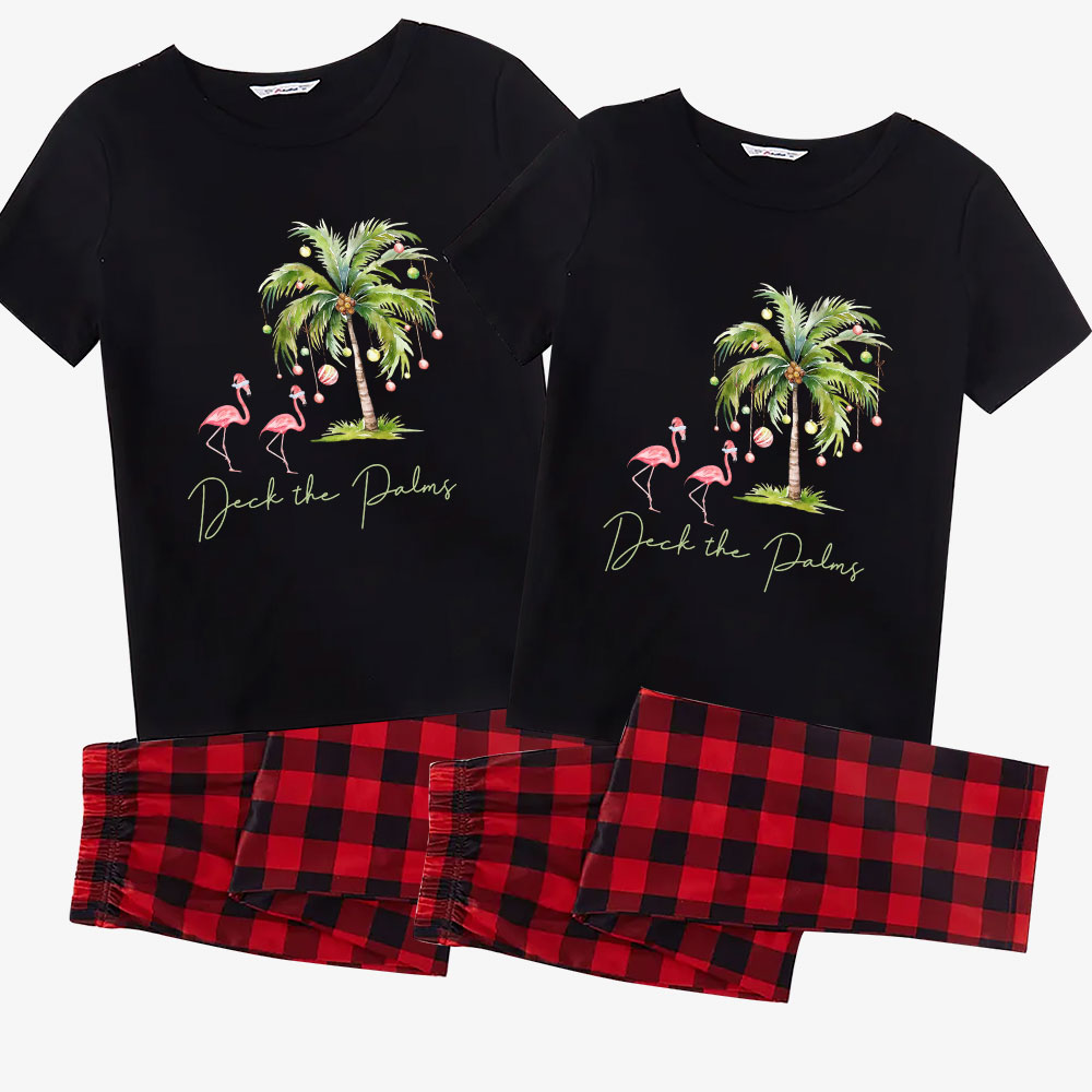 Tropical Flamingo Palm Tree Short Sleeve Xmas Pjs Tropical Flamingo Palm Tree Short Sleeve Xmas Pjs