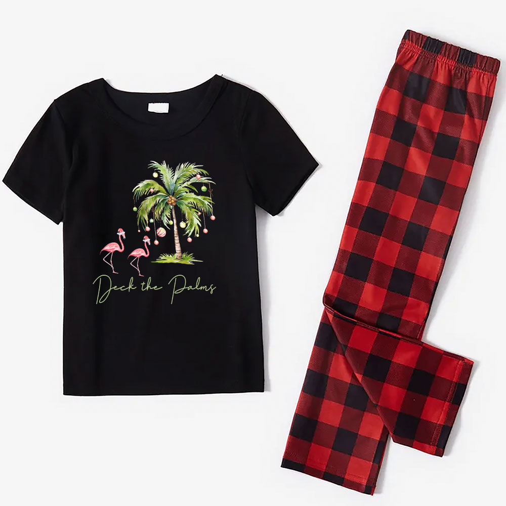 Tropical Flamingo Palm Tree Short Sleeve Xmas Pjs Tropical Flamingo Palm Tree Short Sleeve Xmas Pjs