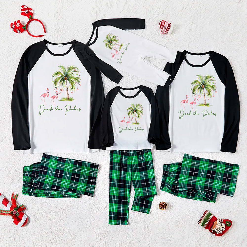 Tropical Themed Christmas Pajamas With Flamingo And Palm Tree