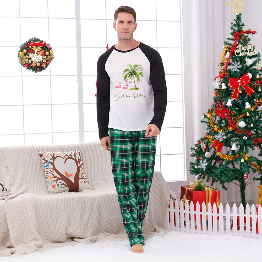 Tropical Themed Christmas Pajamas With Flamingo And Palm Tree