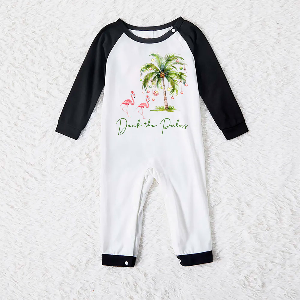 Tropical Themed Christmas Pajamas With Flamingo And Palm Tree