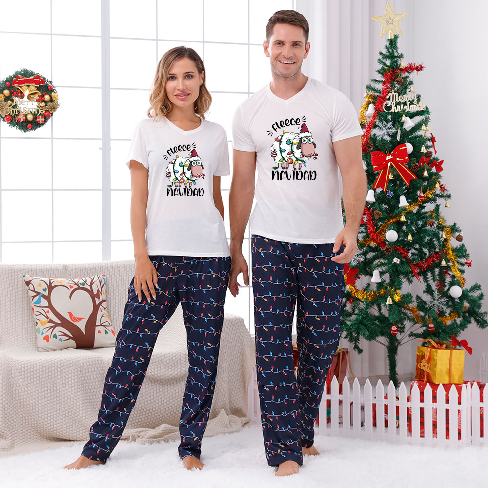 Funny Christmas Sheep White Navy Short Sleeves Funny Christmas Sheep White Navy Short Sleeves