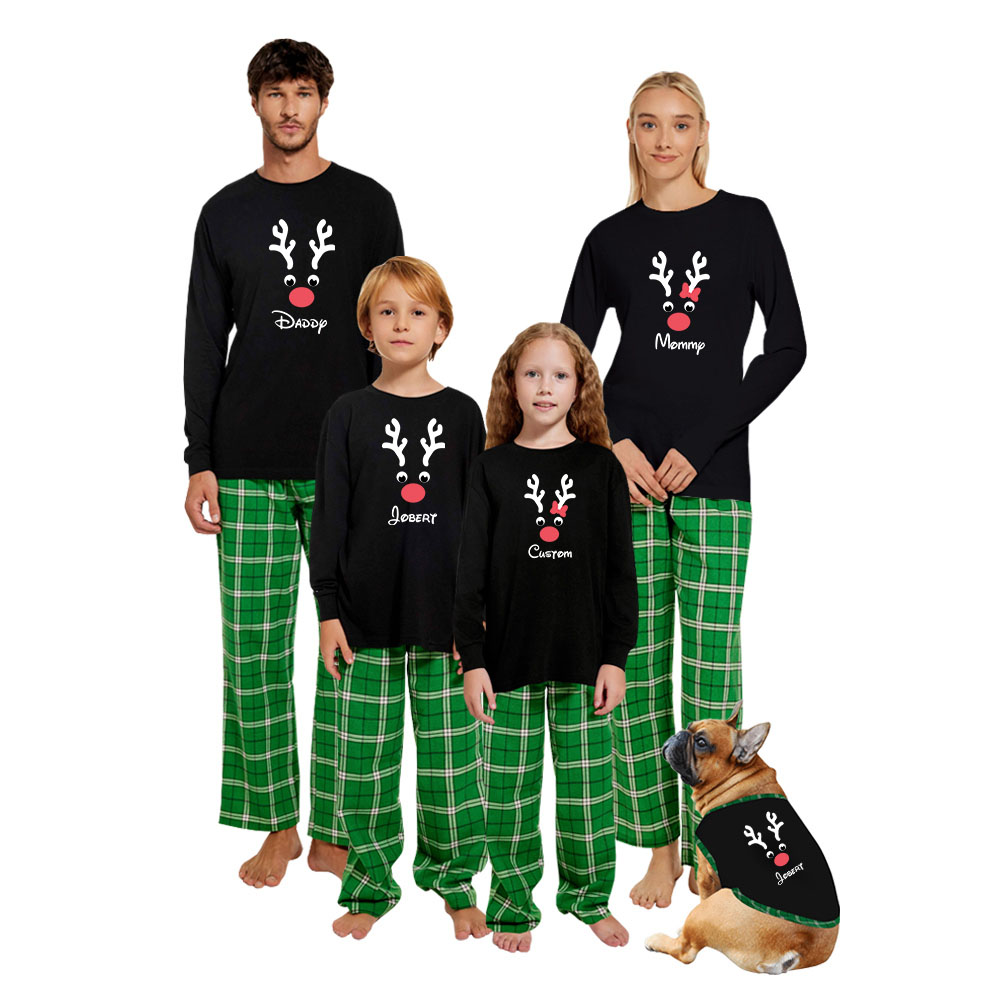 Reindeer Family Cotton Christmas Pajamas With Name Reindeer Family Cotton Christmas Pajamas With Name