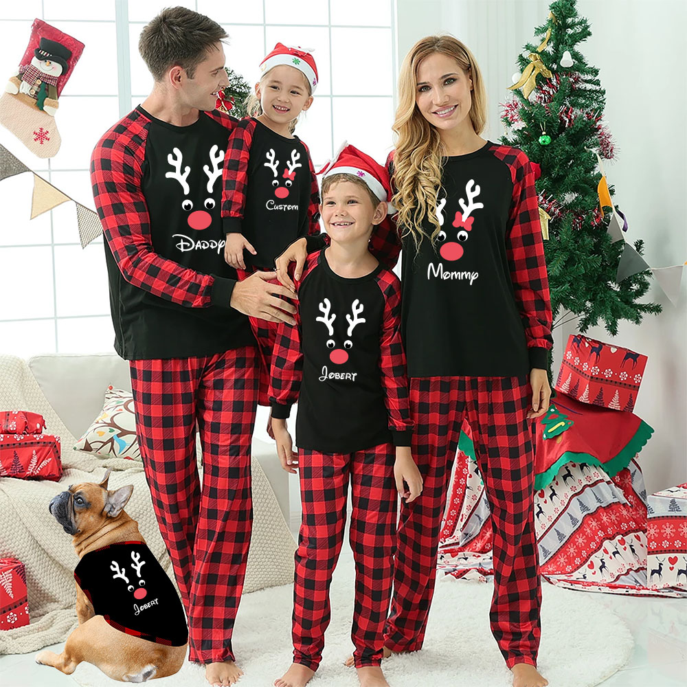 Personalized Reindeer Matching Christmas Pajamas For Humans And Dogs Personalized Reindeer Matching Christmas Pajamas For Humans And Dogs