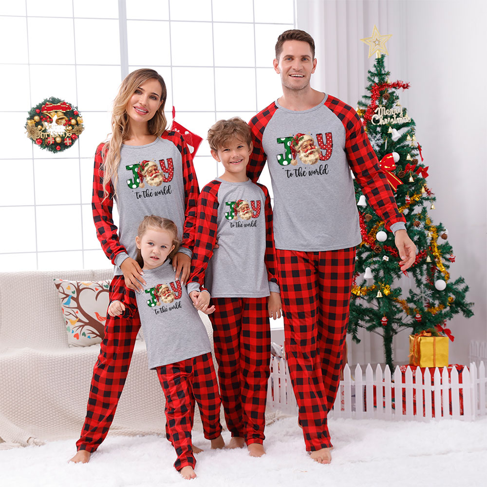 Gray And Red Christmas Pajamas Joy To The World Santa Gray And Red Christmas Pajamas Joy To The World Santa