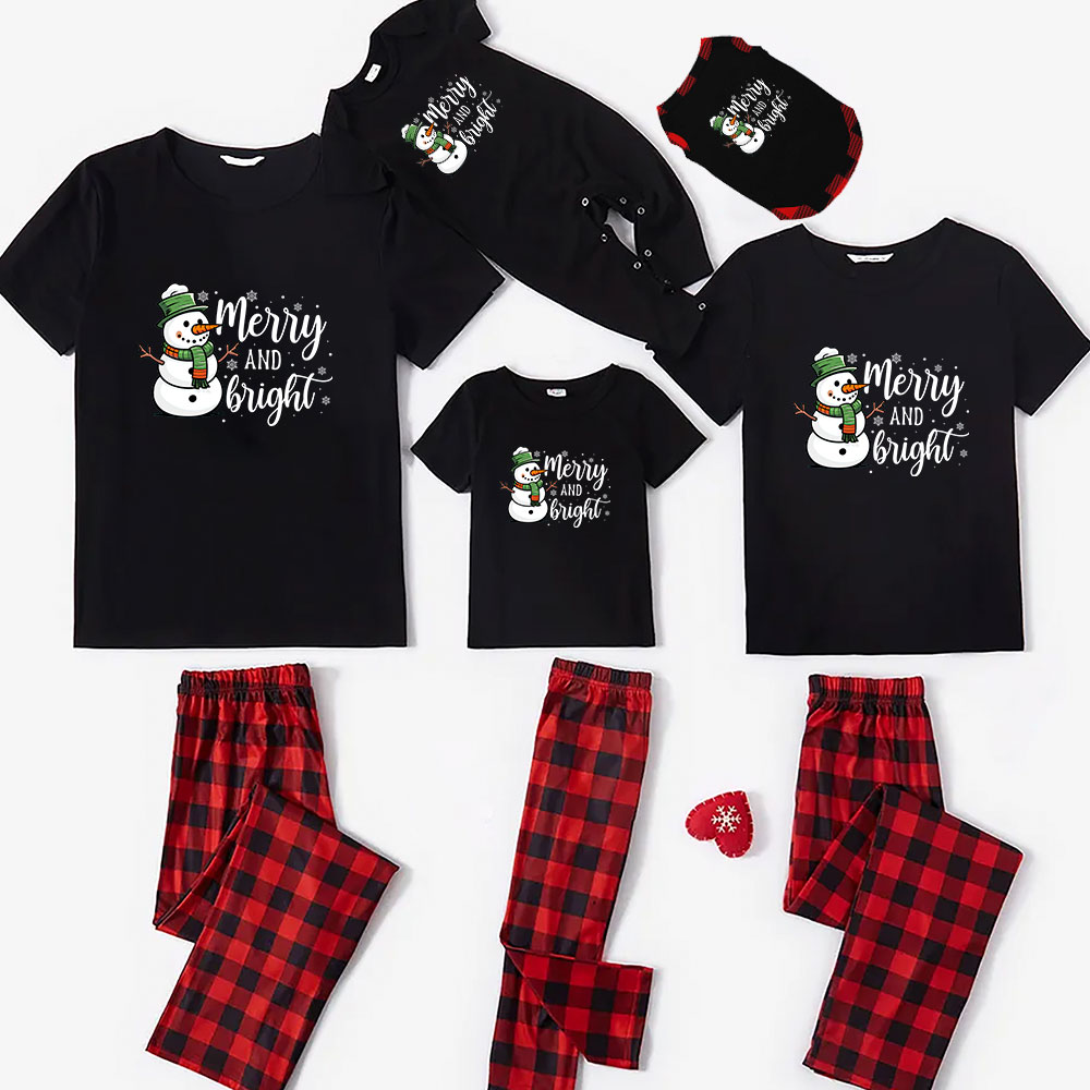 Snowman Family Short Sleeve Christmas Pjs Merry Bright Snowman Family Short Sleeve Christmas Pjs Merry Bright