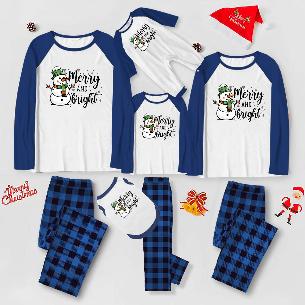 Merry And Bright Snowman Matching Christmas Pajamas Plaid Merry And Bright Snowman Matching Christmas Pajamas Plaid