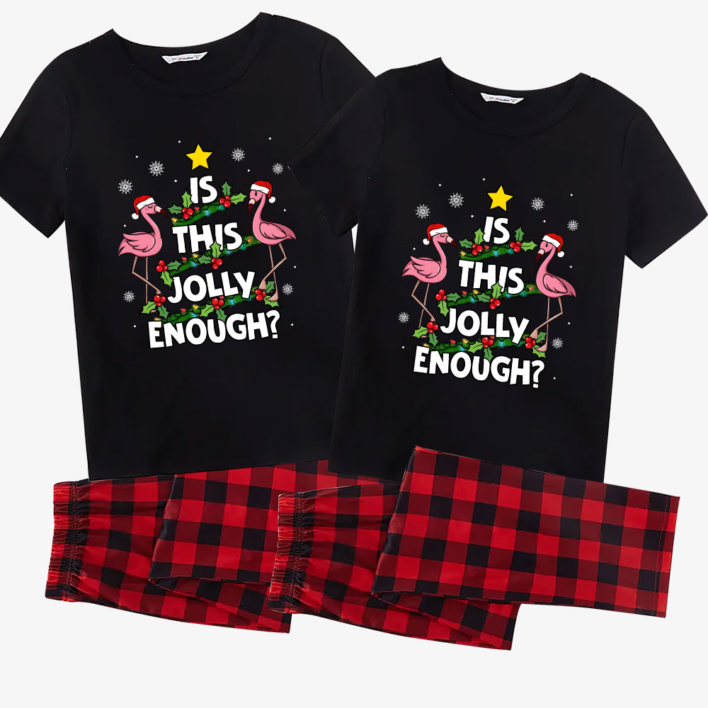 Festive Flamingo Christmas Pajamas Plaid Short Sleeves Festive Flamingo Christmas Pajamas Plaid Short Sleeves