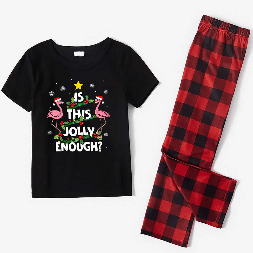 Festive Flamingo Christmas Pajamas Plaid Short Sleeves Festive Flamingo Christmas Pajamas Plaid Short Sleeves