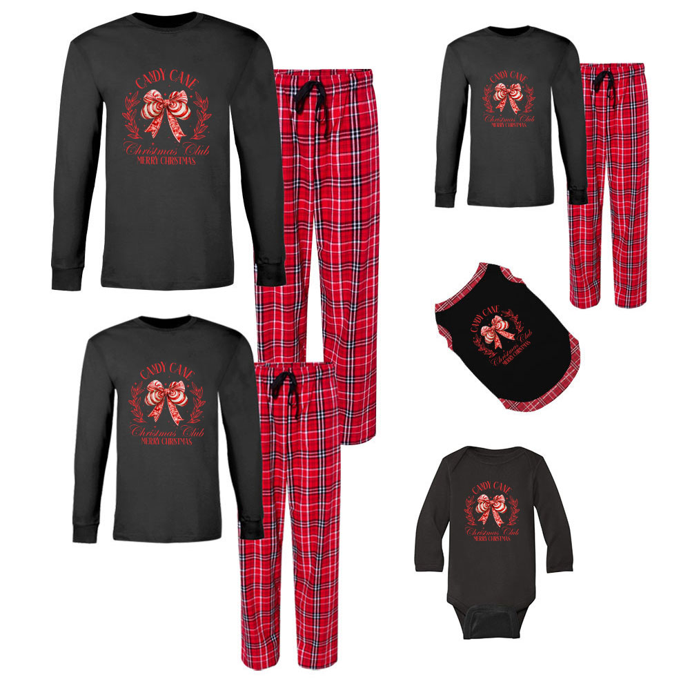Candy Cane Cotton Flannel Christmas Pajamas Black Red Candy Cane Cotton Flannel Christmas Pajamas Black Red