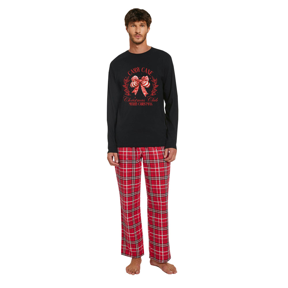 Candy Cane Cotton Flannel Christmas Pajamas Black Red Candy Cane Cotton Flannel Christmas Pajamas Black Red