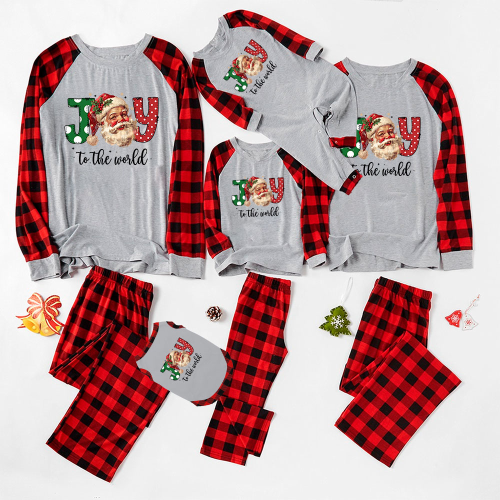 Gray And Red Christmas Pajamas Joy To The World Santa Gray And Red Christmas Pajamas Joy To The World Santa
