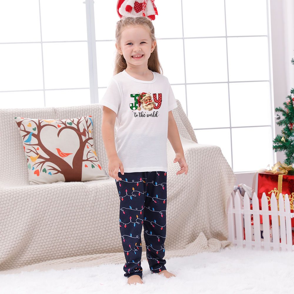 Santa Family Short Sleeve Christmas Pajamas Joy To The World