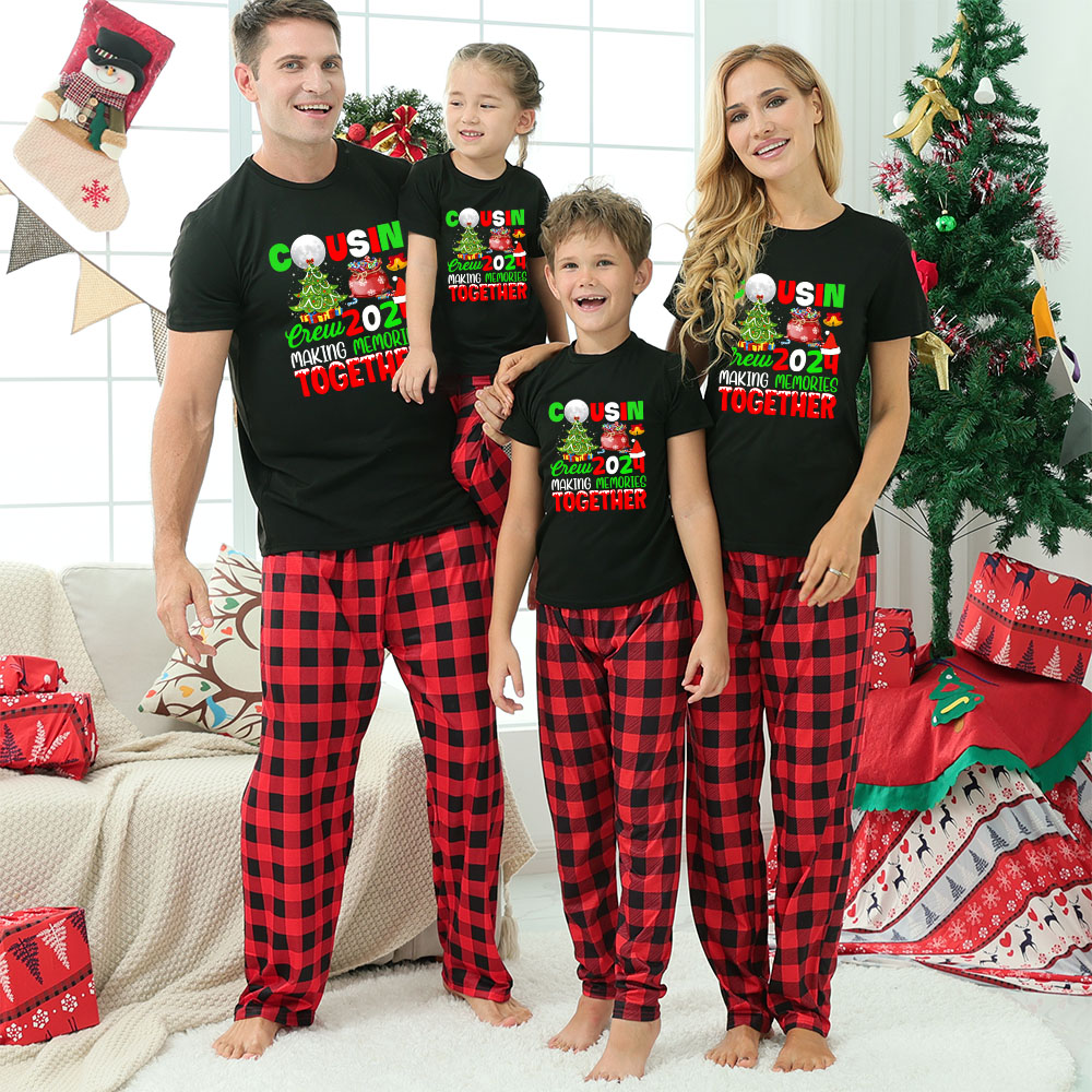Cousin Crew Sibling Matching Christmas Pjs 2024 Short Sleeve