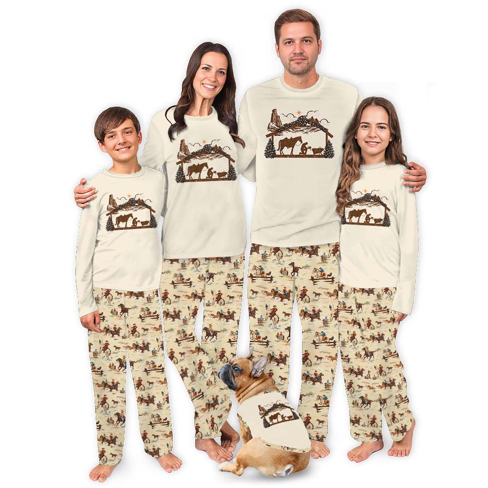 Cowboy And Horse Western Family Christmas Pajamas Sets Cowboy And Horse Western Family Christmas Pajamas Sets