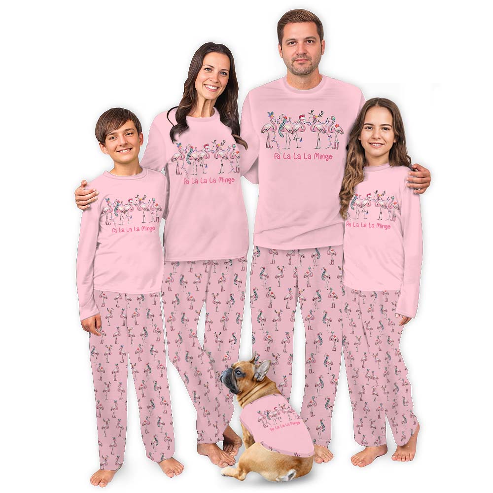 Pink Unisex Matching Family Flamingo Christmas Pajamas Pink Unisex Matching Family Flamingo Christmas Pajamas