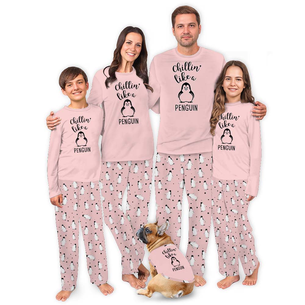 Pink Chillin' Like A Penguin Pajamas Matching With Dog Pink Chillin' Like A Penguin Pajamas Matching With Dog