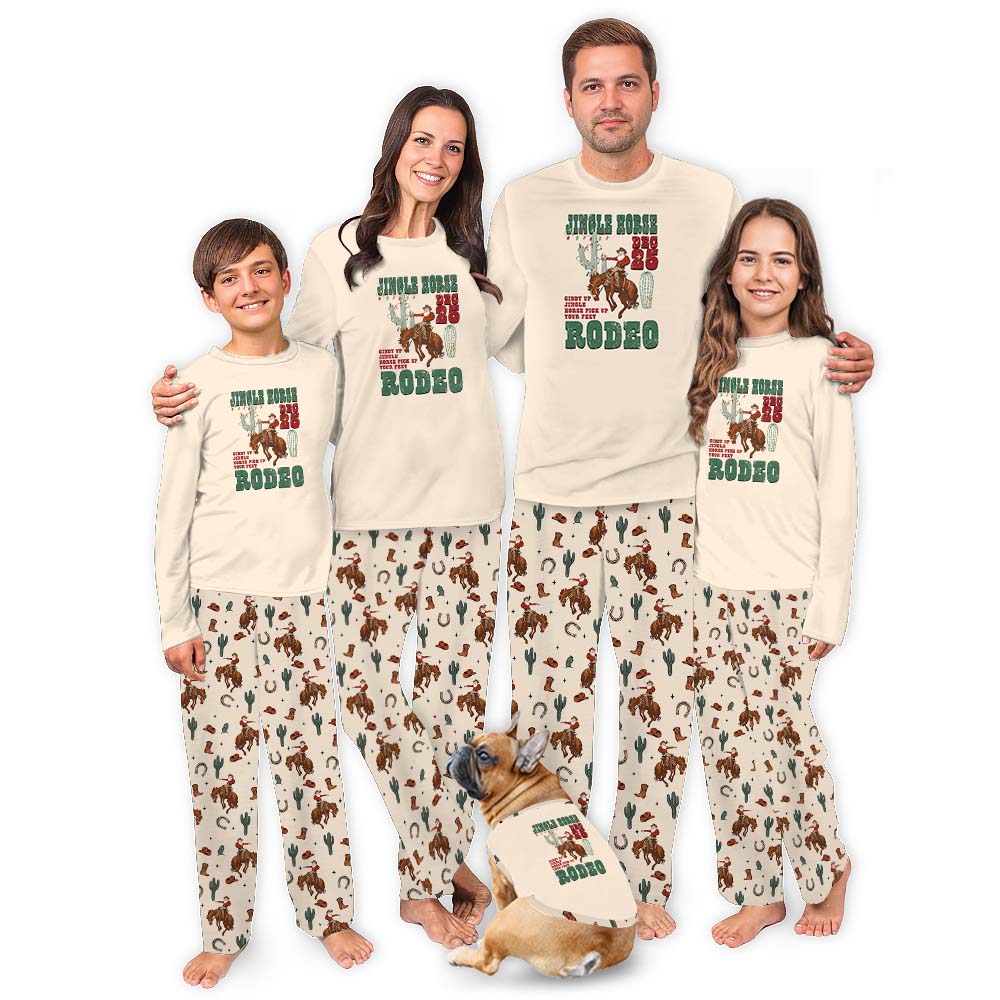 Jingle Horse Cowboy Santa Western Family Christmas Pajamas Jingle Horse Cowboy Santa Western Family Christmas Pajamas