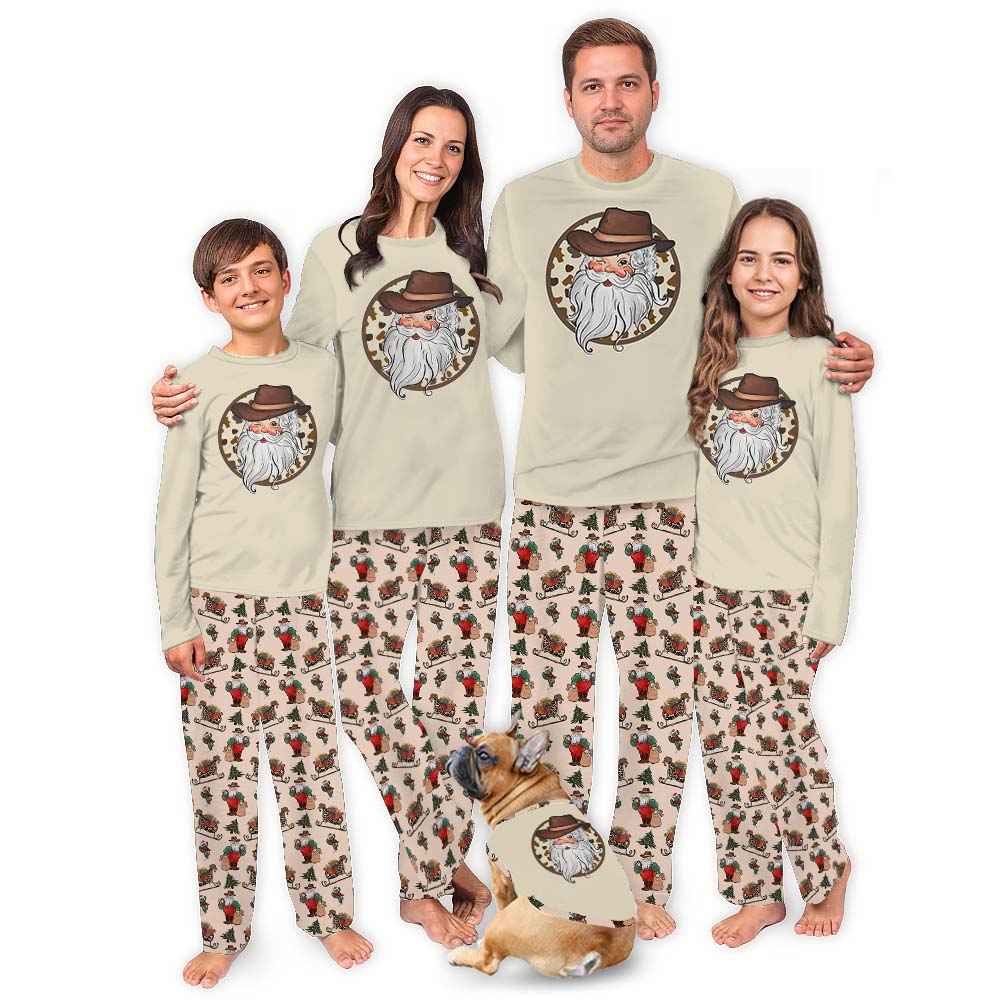 Vintage Matching Cowboy Santa Print Christmas Pajamas Vintage Matching Cowboy Santa Print Christmas Pajamas