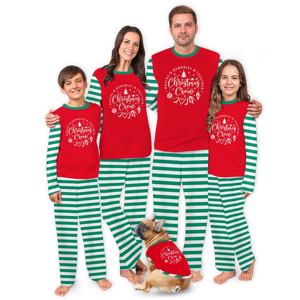 Family Crew Red White And Green Striped Christmas Pajamas Family Crew Red White And Green Striped Christmas Pajamas