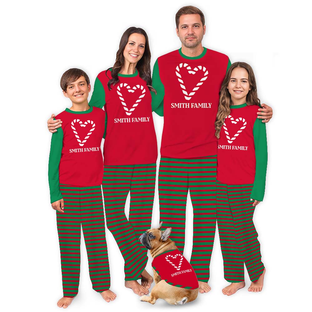 Personalized Red And Green Striped Christmas Pajamas Candy Cane