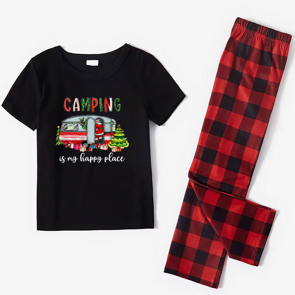 Happy Camping Van Family Holiday Pajamas With Dog Short Sleeves Happy Camping Van Family Holiday Pajamas With Dog Short Sleeves
