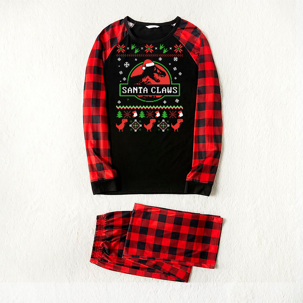 Dino Santa Claws Plaid Matching Christmas Pajamas Dino Santa Claws Plaid Matching Christmas Pajamas