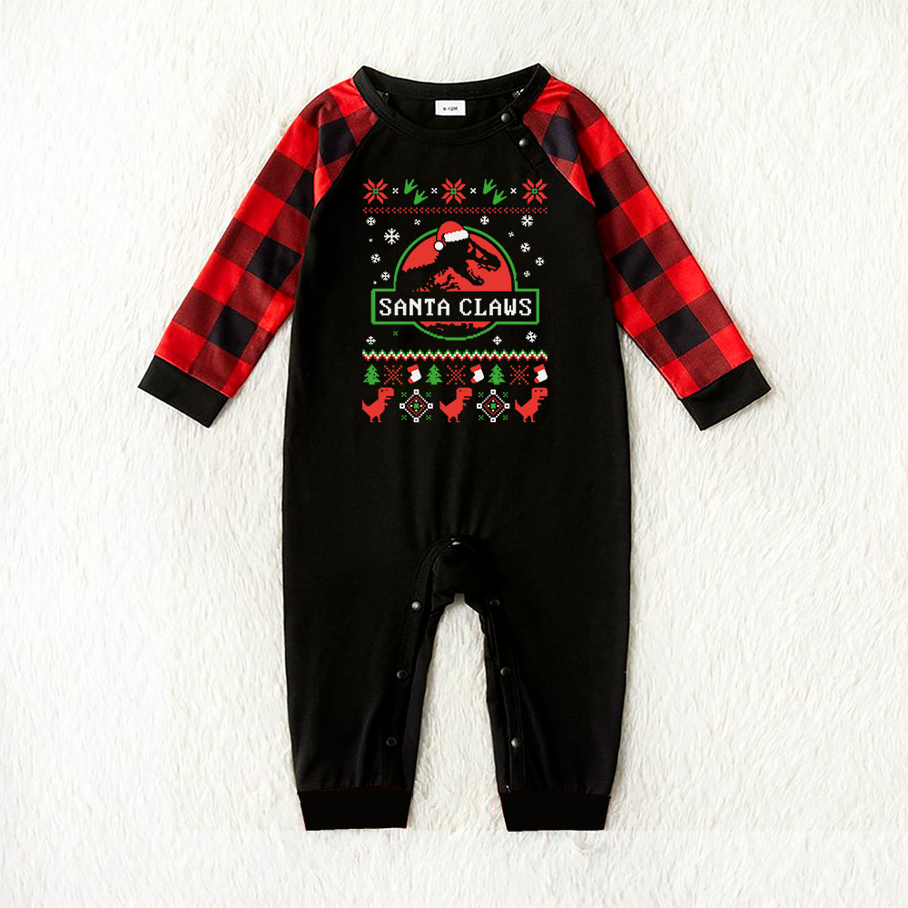 Dino Santa Claws Plaid Matching Christmas Pajamas Dino Santa Claws Plaid Matching Christmas Pajamas